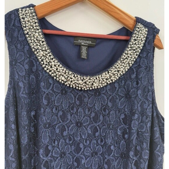 R & M Richards Embellished Lace Sheath Dress Plus Size 22W Navy Blue Cocktail - Picture 3 of 10